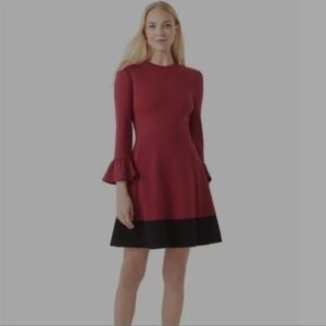 Kate Spade Red and Black Fit and Flare Dress with Bell Sleeves